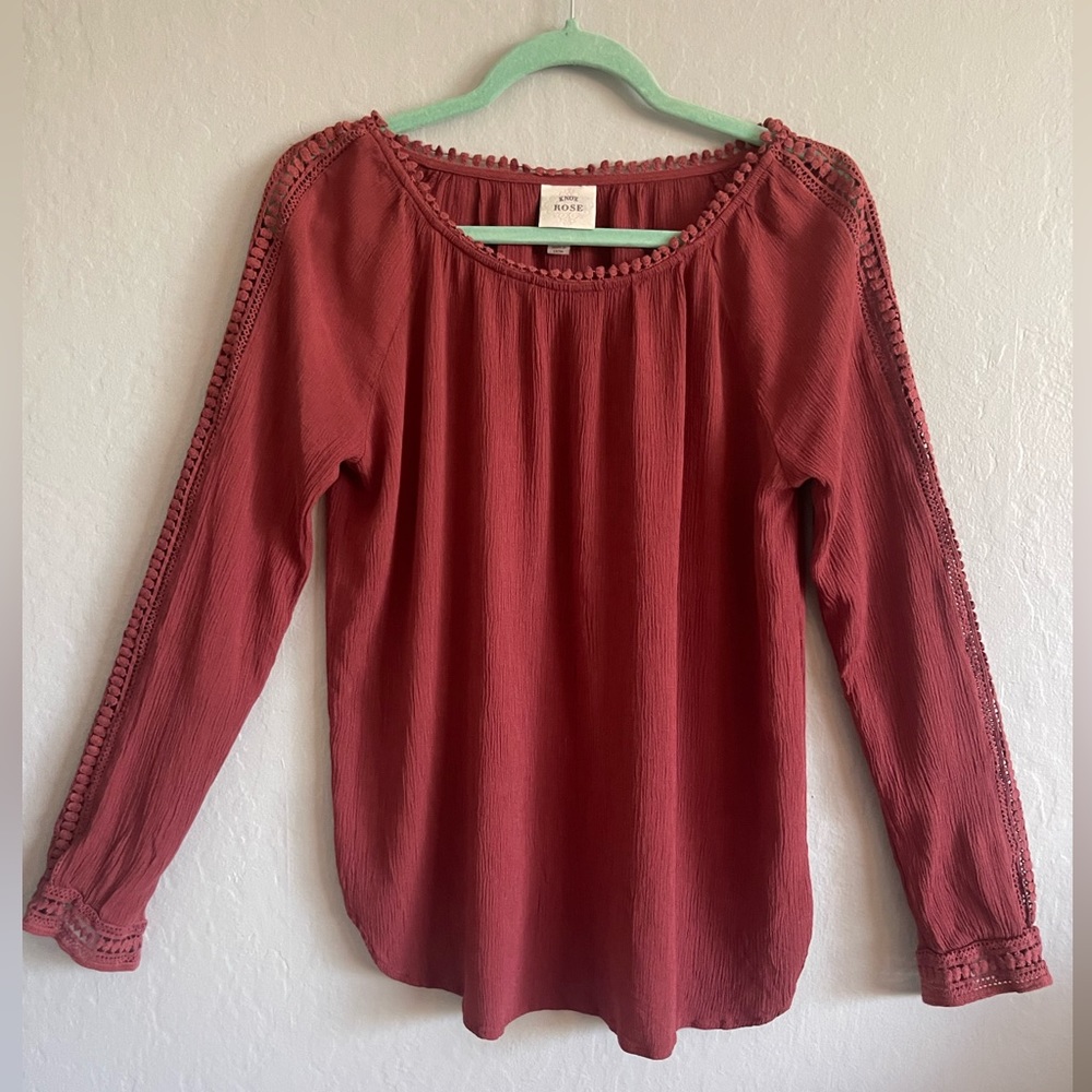 Boho Crepe Top with Crochet Trimmed sleeves